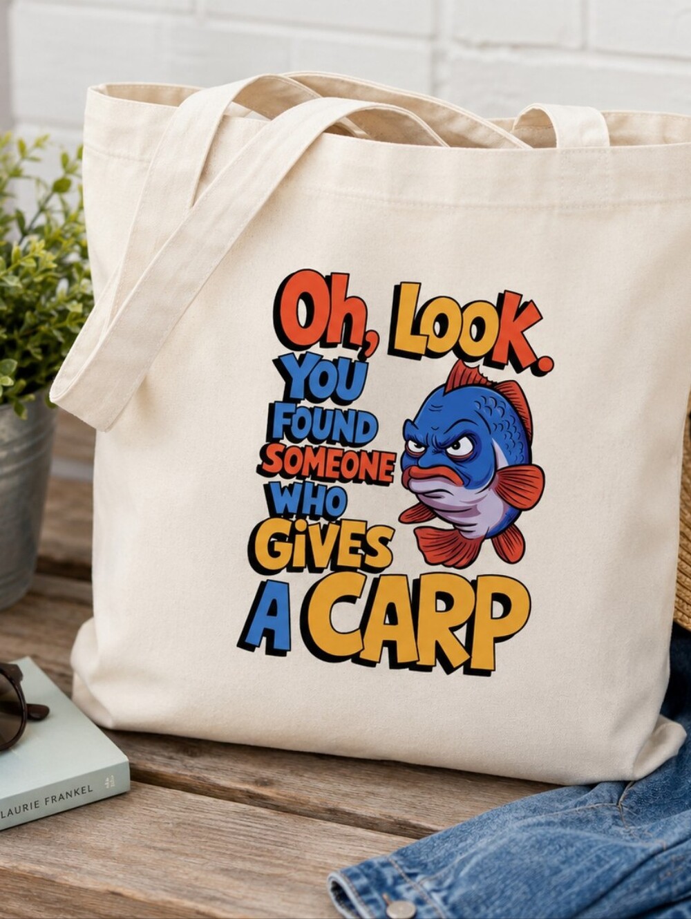 Funny Fish Tote Bag Someone Who Gives A Carp Sarcastic Cotton Canvas
